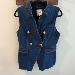 Avec Lea Filles Denim Sleeveless  Double Breasted Blazer Size Medium